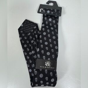 NWT Rock & Republic Black & Gray Skull Print Men’s Necktie